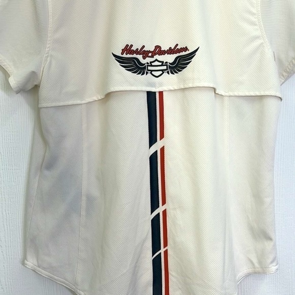 Harley Davidson - Ivory Performance Fast Dry Vented Woven Button Up Shirt Size L - Picture 11 of 13